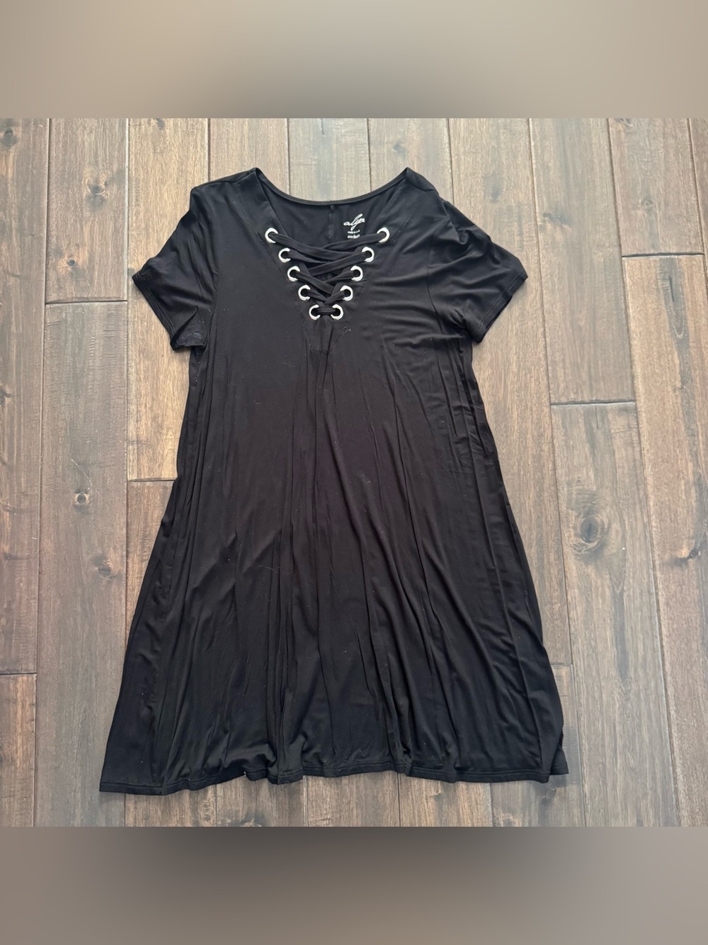 Alya Black Knit Lace-Up Swing Dress M